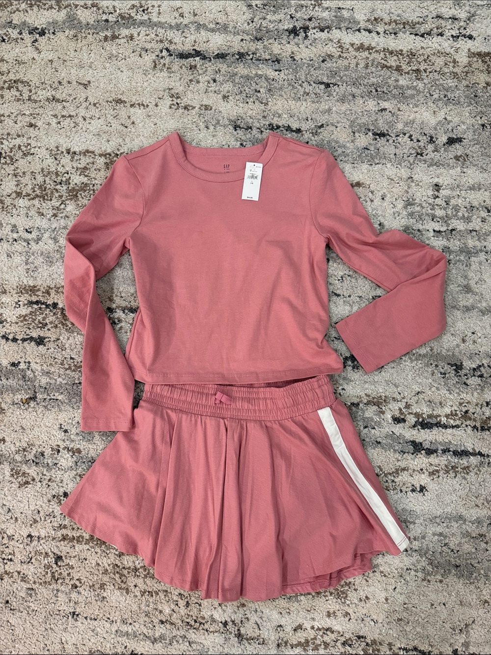 GAP Pink Girls Long Sleeve Top and Skirt Set with White Stripe